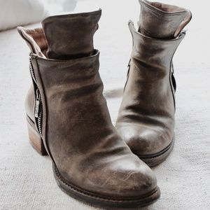 A.S. 98 Grey Patina Distressed Leather Ankle Boots